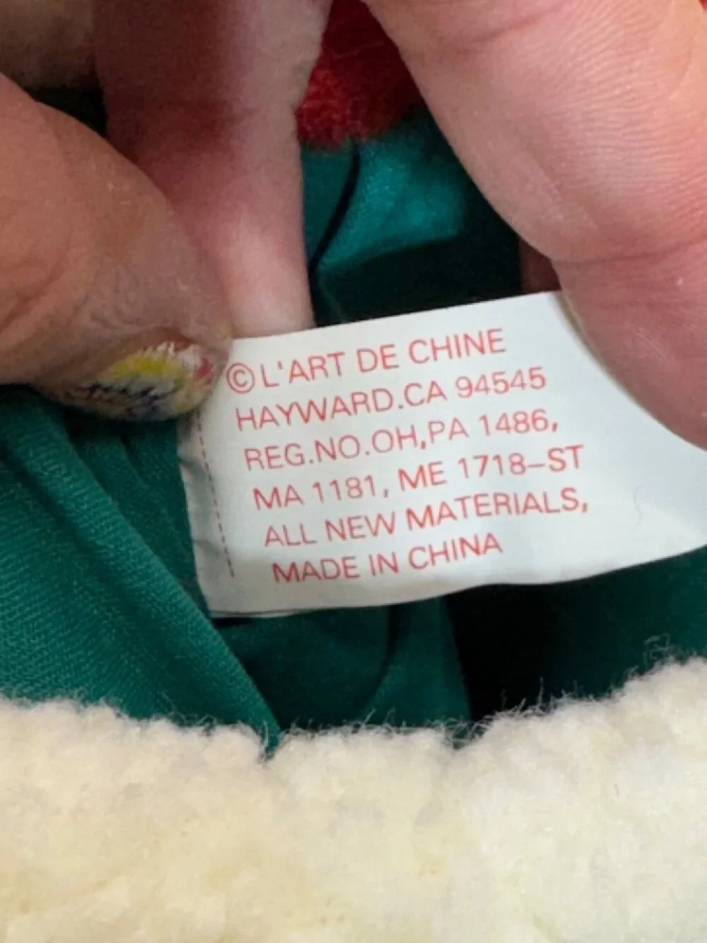 Vintage Cat Christmas Stocking Red Bow Ornament Green Sherpa Fleece Decor Retro - Picture 2 of 5